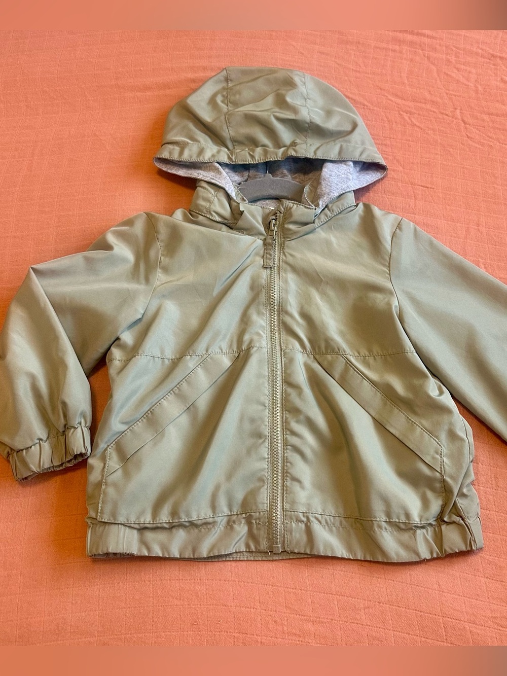 H&M Olive Green Hooded Windbreaker Jacket with Detachable Hood for Kids - 18M